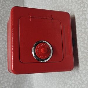 Vintage Pressed Steel Red Children's Combination Bank Processed Plastic